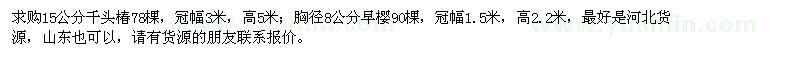 求購15公分千頭椿，8公分早櫻