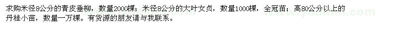 求購青皮垂柳、大葉女貞、丹桂小苗