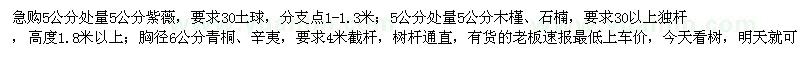 求購紫薇、木槿、石楠、青桐、辛夷