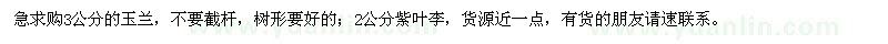求購3公分的玉蘭,2公分紫葉李