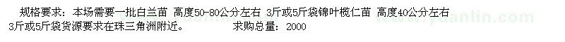 求購(gòu)白蘭苗 錦葉欖仁苗 高度50公分左右.高山榕，香樟，羊蹄甲