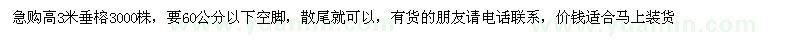 求購高3米垂榕3000株