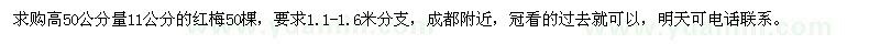 求購11公分的紅梅50棵