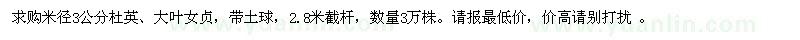 求購米徑3公分杜英,大葉女貞