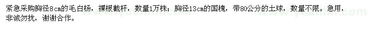 求購胸徑8cm的毛白楊,胸徑13cm的國槐