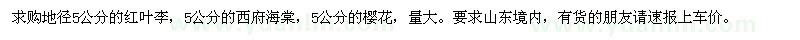 求購(gòu)紅葉李、西府海棠、櫻花