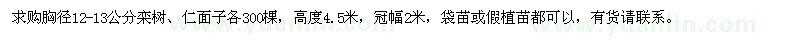 求購胸徑12-13公分欒樹、仁面子各300棵