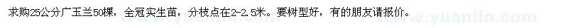 求購廣玉蘭25公分