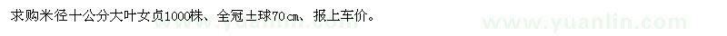 求購十公分大葉女貞1000株