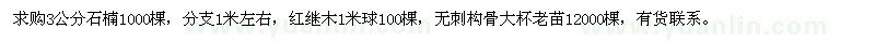 求購石楠、紅繼木球、無刺構(gòu)骨大杯老苗