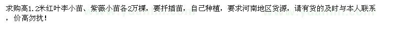 求購(gòu)高1.2米紅葉李小苗、紫薇小苗各2萬(wàn)棵