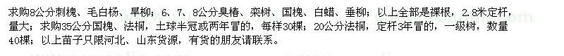 求購刺槐、毛白楊、旱柳、臭椿等苗木