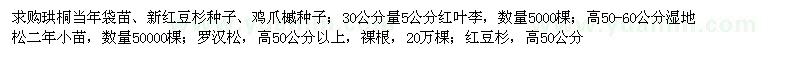 求購(gòu)珙桐當(dāng)年袋苗、新紅豆杉種子、雞爪槭種子