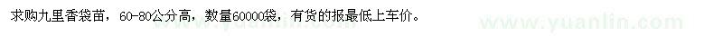 求購九里香袋苗