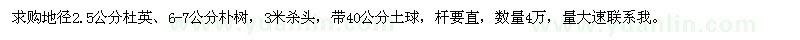 求購地徑2.5公分杜英,6-7公分樸樹