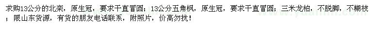 求購(gòu)13公分北欒、五角楓、3米龍柏