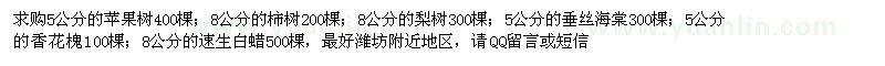 求購5公分的蘋果樹；8公分的柿樹；8公分的梨樹