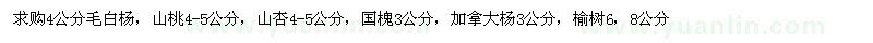 求購毛白楊，山桃，山杏，國槐，加拿大楊，榆樹