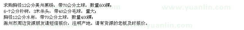 求購美州黑楊、樸樹、水彬