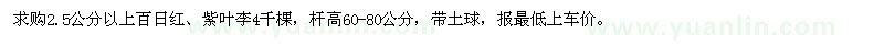 求購2.5公分以上百日紅、紫葉李
