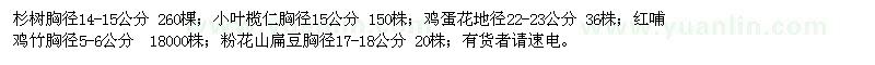 求購杉樹、小葉欖仁、雞蛋花、粉花山扁豆