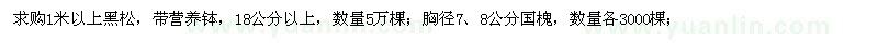 求購1米以上黑松、胸徑7、8公分國槐
