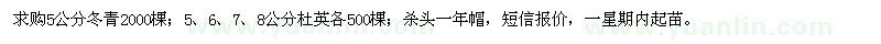 求購5公分冬青，5、6、7、8公分杜英
