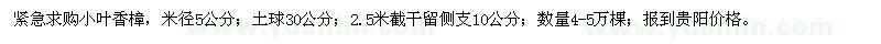 求購(gòu)米徑5公分小葉香樟