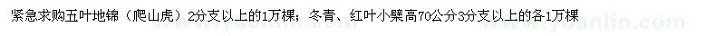 求購五葉地錦、冬青、紅葉小檗