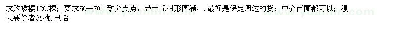 求購矮櫻6-7公分1200棵；50-70一致分枝點(diǎn)