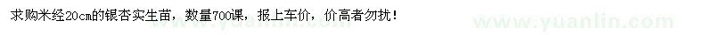求購米經(jīng)20cm的銀杏實生苗