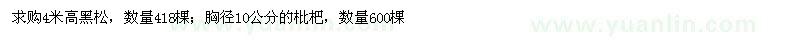 求購(gòu)4米高黑松；胸徑10公分的枇杷