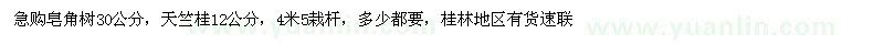 求購急購皂角樹30公分，天竺桂12公分