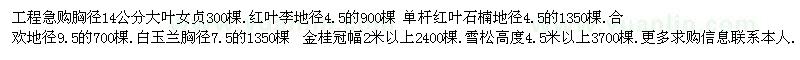 求購 大葉女貞 白玉蘭 紅葉李