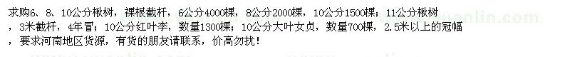 求購楸樹、紅葉李、大葉女貞