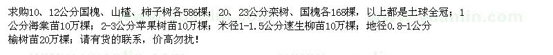 求購國槐、山楂、柿子樹、欒樹等苗木