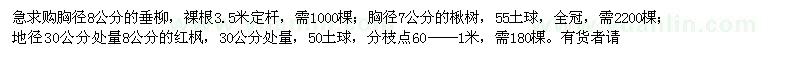 求購急垂柳,楸樹,紅楓