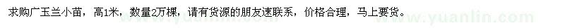 求購廣玉蘭小苗