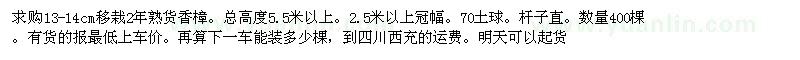 求購(gòu)13-14cm移栽2年香樟。