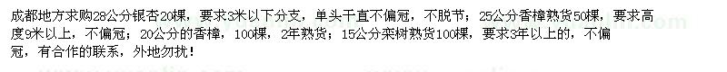 求購銀杏、香樟、欒樹