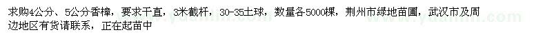 求購(gòu)4公分、5公分香樟