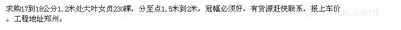 求購17到18公分1.2米處大葉女貞230棵