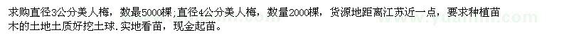 求購直徑3公分、4公分美人梅
