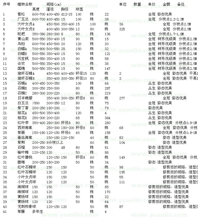 求購雪松、廣玉蘭、大葉女貞、枇杷等苗木
