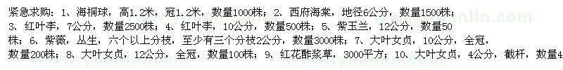 求購(gòu)海桐球、西府海棠、紅葉李、紅葉李、紫玉蘭、紫薇等