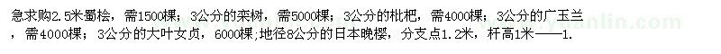求購蜀檜,欒樹,枇杷,廣玉蘭,大葉女貞等