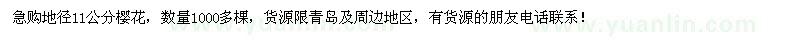 求購地徑11公分櫻花1000棵