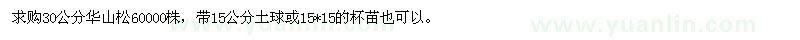 求購(gòu)30公分華山松六萬(wàn)株