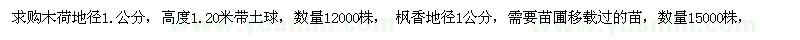 求購木荷數(shù)量12000株  楓香 數(shù)量15000