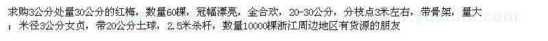 求購30公分的紅梅,20-30公分金合歡,米徑3公分女貞
